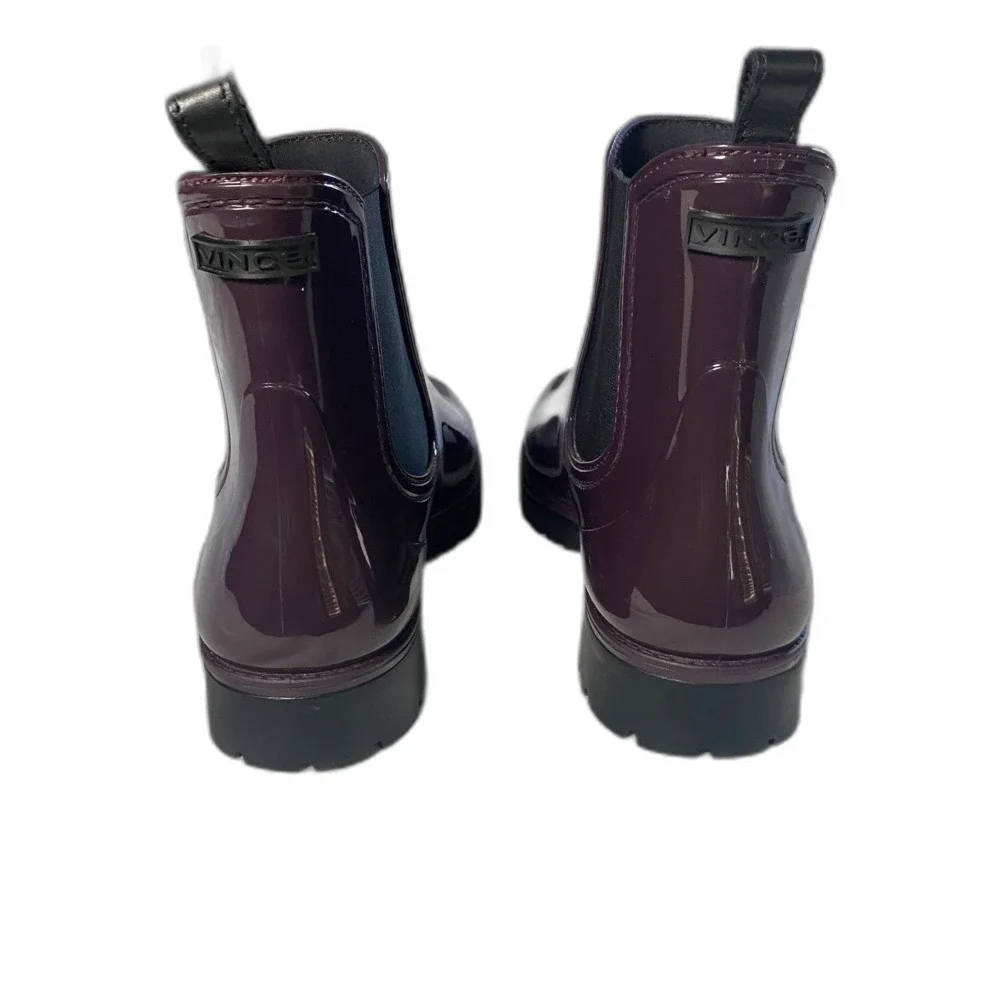 Vince Risa Gum Chelsea Boot Rainboot Glossy Burgundy Slip on Women's Sz 10